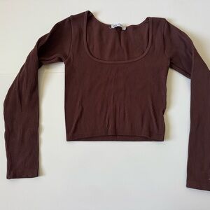 Zara Chocolate Brown Ribbed Crop Top